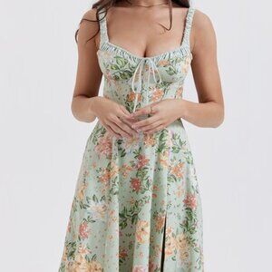 Sabrina Light Jade Print Bustier Sundress | House of CB